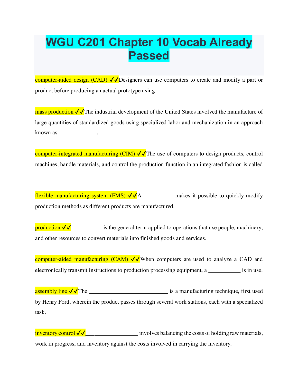 Preview of WGU C201 Chapter 10 Vocab Already Passed